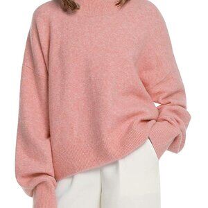 Woolen Bloom NWT Size Large Pink Mock Turtleneck Oversized Boxy Sweater 4300